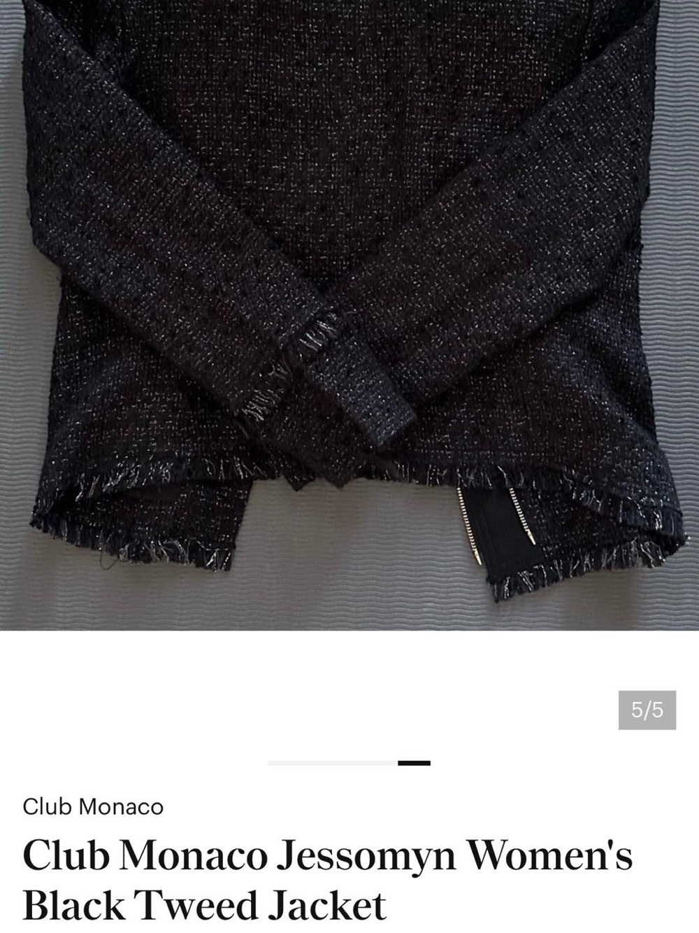 Club Monaco Black Tweed Fringe Zip Jacket